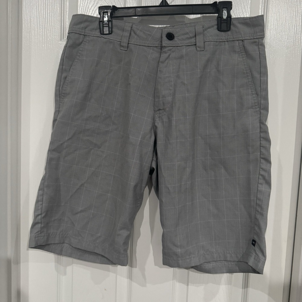 O'Neill Shorts Mens 34 Gray Plaid Flat Front Casual Outdoor